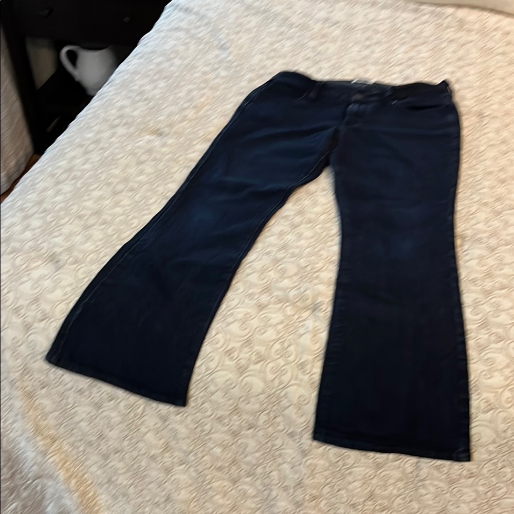 Dark denim flare bottom jeans